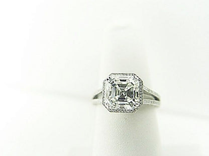 GIA CERTIFIED 3.03 CT H VS1 ASSCHER, 2.20 MICRO SETTING SIDE SET ENGAGEMENT RING