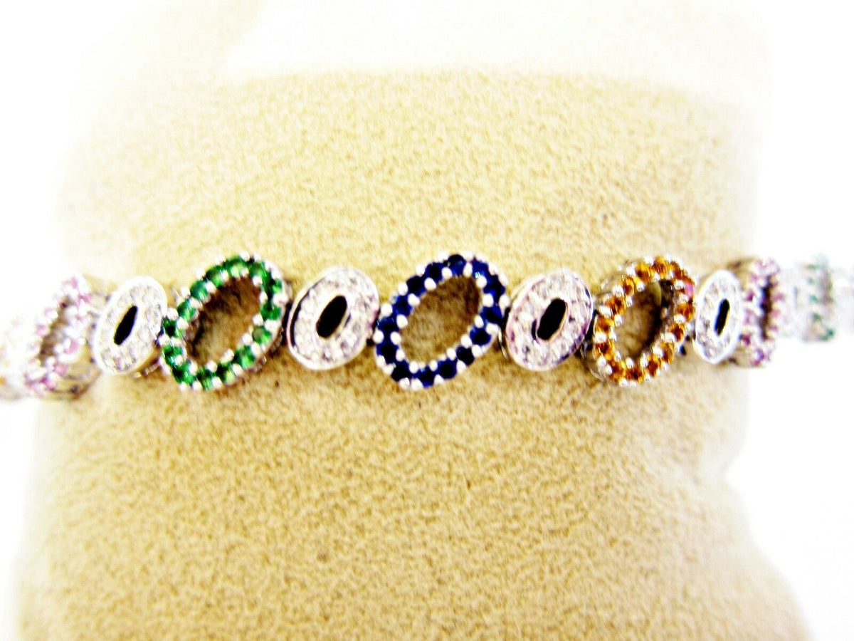 2.30 CT SAPPHIRE GREEN BLUE YELLOW PINK ROUND SHAPE ROUND DIAMOND 1.00 BRACELET