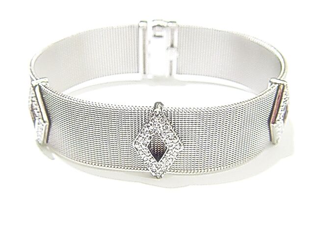 DIAMOND ROUND BRILLIANT 3 TRIANGULAR STYLED DIAMOND CLASP GOLD MESH BRACELET