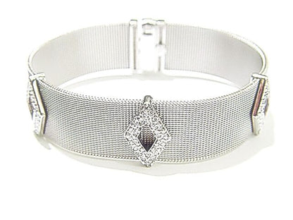 DIAMOND ROUND BRILLIANT 3 TRIANGULAR STYLED DIAMOND CLASP GOLD MESH BRACELET