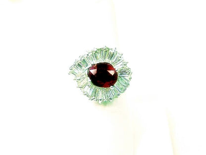 ONE OVAL RUBY 3.50 CT SIDE'S 22 BAGUETTE CUT TOP ONLY DIAMOND'S 3.11 CT PLATINUM