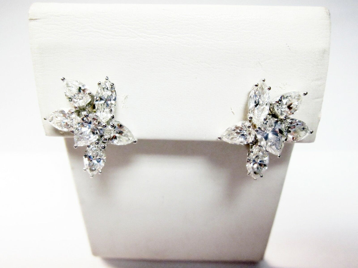 DIAMOND EARRING EIGHT PEAR SHAPE FOUR MARQUISE SET LARGE CLUSTER EARRING
