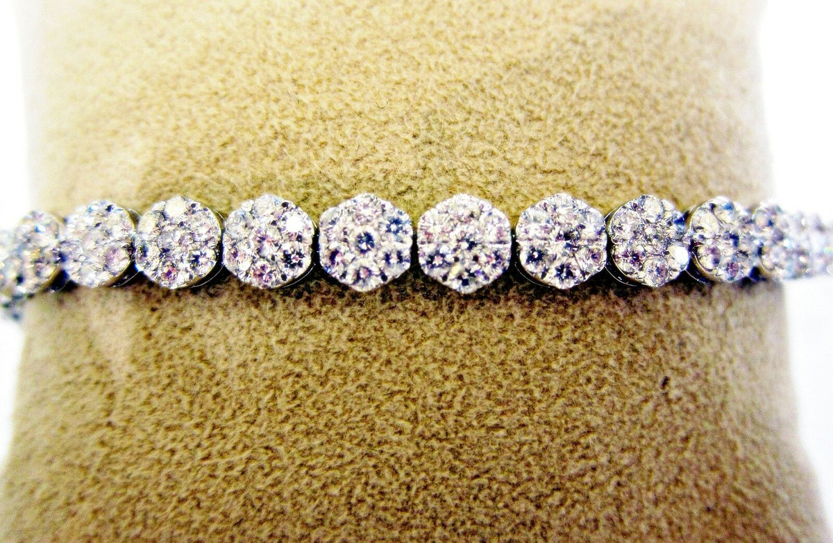 8.67 CT DIAMOND BRACELET ROUND CLUSTER BRACELET G SI1/2 CLARITY 18 K WHITE GOLD