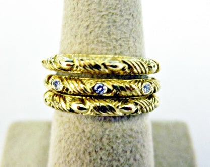 DIAMOND BAND AND TWO GOLD BAND STACKABLE 3 PIECE BAND