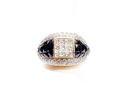 9 PRINCESS CUT DIAMONDS ROUND BRILLIANT PAVE DIAMOND COCKTAIL SAPPHIRE BAND