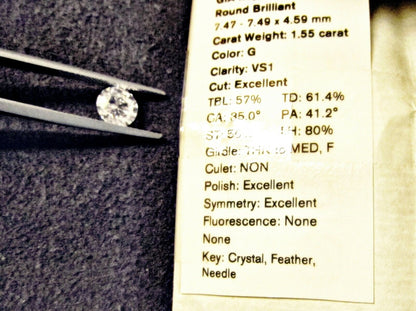 GIA ROUND BRILLIANT DIAMOND G VS1 TRIPLE EXCELLENT LOOSE DIAMOND GIA CERTIFIED