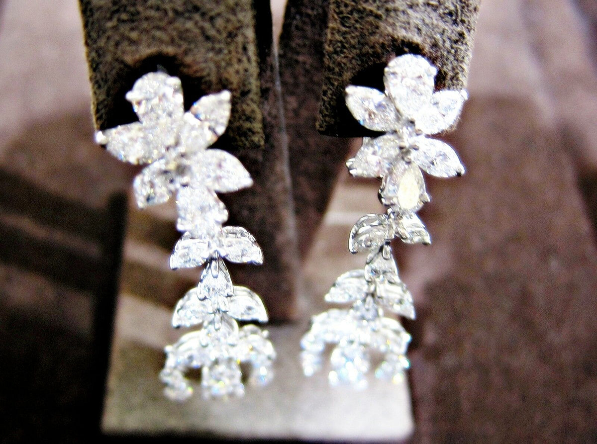 Diamond 3 row marquise pear shape platinum drop earring 12.85 cttw dangle earrig