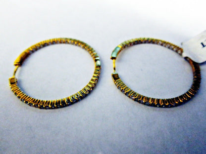 YELLOW GOLD DIAMOND HOOP EARRING INSIDE OUTSIDE SET SHAPE DIAMOND HOOP EARRING