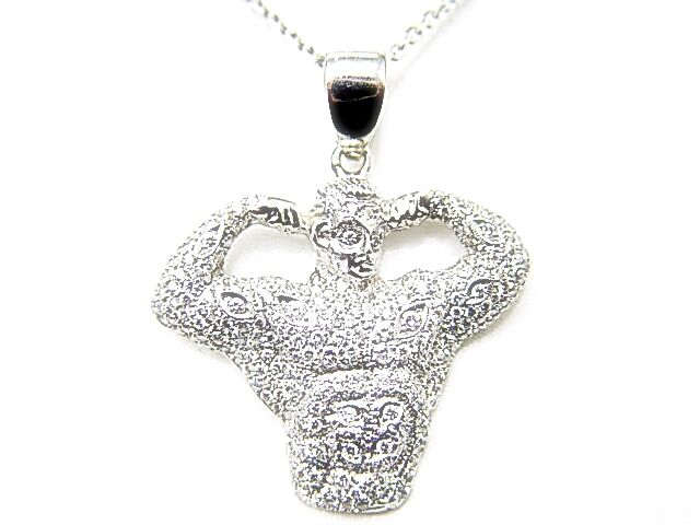 DIAMOND ROUND BRILLIANT SHAPE PAVE SET MUSCLE MAN PENDANT