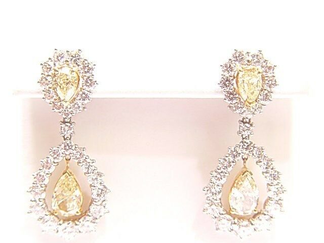 CERTIFIED FANCY YELLOW DIAMOND DANGLE NATURAL PEAR SHAPE DIAMOND EARRING DNAGLE