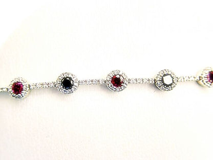 WOMEN ROUND SHAPE 7 PINK SAPPHIRE WITH 6 BLACK DIAMOND WHITE DIAMOND BRACELET