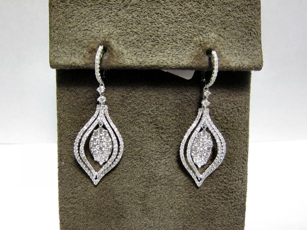 2.38 CT DIAMOND ROUND SHAPE EARRING DANGLE PAVE STYLE EARRING G VS 18 K GOLD