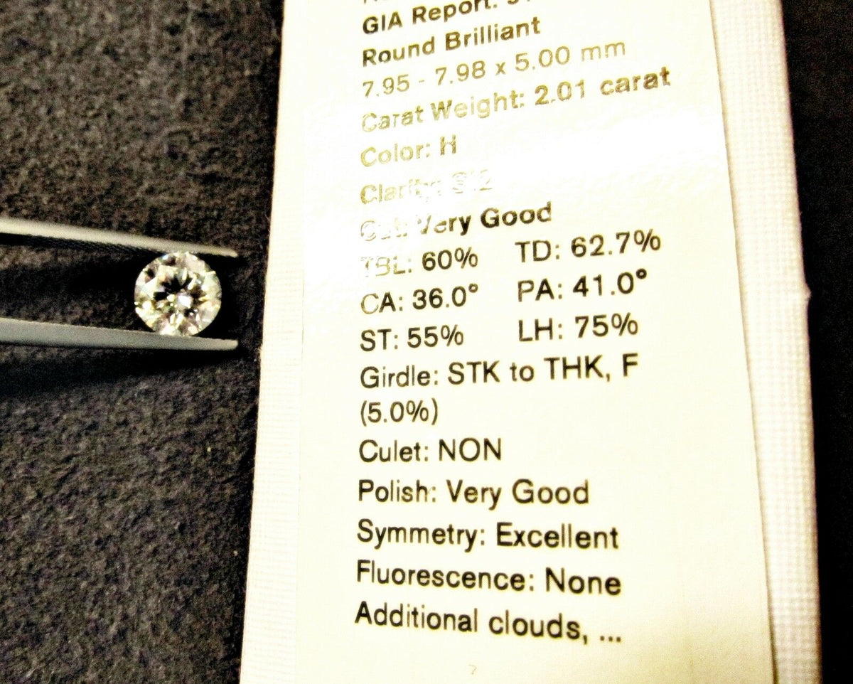 GIA ROUND BRILLIANT H COLOR GRADE SI2 CLARITY GRADE IDEAL SHAPE LOOSE DIAMOND