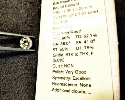 GIA ROUND BRILLIANT H COLOR GRADE SI2 CLARITY GRADE IDEAL SHAPE LOOSE DIAMOND