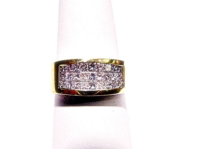 3 ROW 27 STONE 5 POINTERS INVISIBLE SET PRINCESS SHAPE DIAMOND BAND 1.45 CT 18 K
