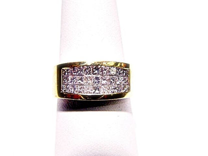 3 ROW 27 STONE 5 POINTERS INVISIBLE SET PRINCESS SHAPE DIAMOND BAND 1.45 CT 18 K