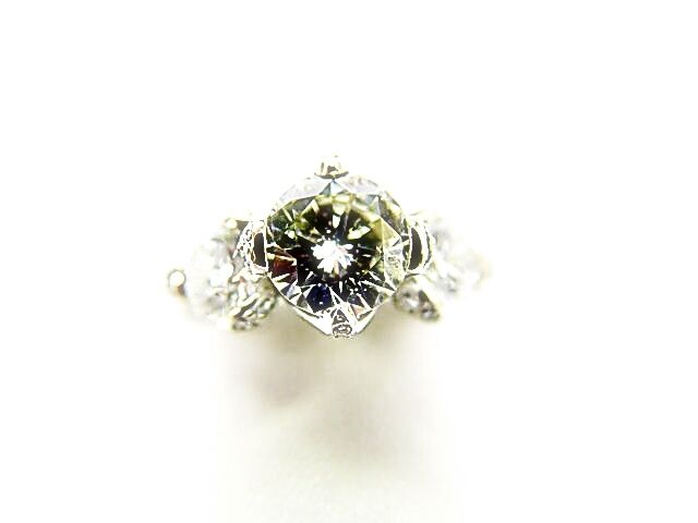 CERTIFIED 3 STONE H SI2 PLATINUM ROUND CENTER 8.44X8.43X5.42MM 2 SIDE 5.98X