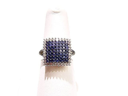 SAPPHIRE AND DIAMOND FASHION RING SQUARE OUTLINE SAPPHIRE DIAMOND RING