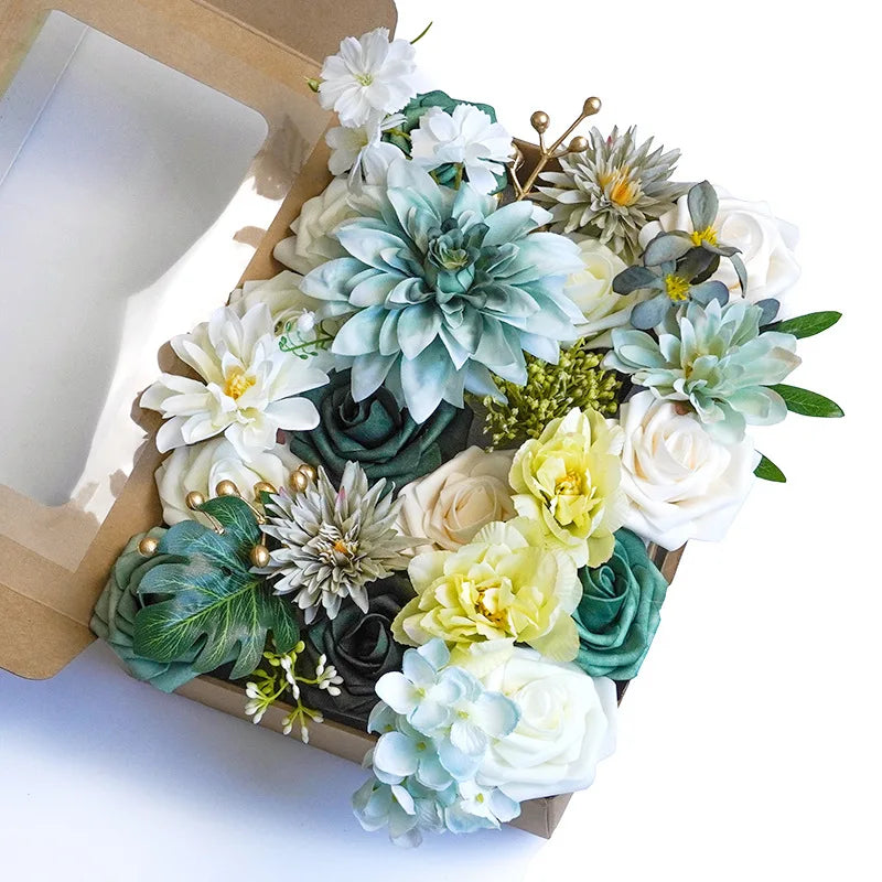 Yannew Terracotta Artificial Flowers Combo Box for DIY Wedding Bridal Bouquets Champagne Flower with Stem Arrangement Cake Decor
