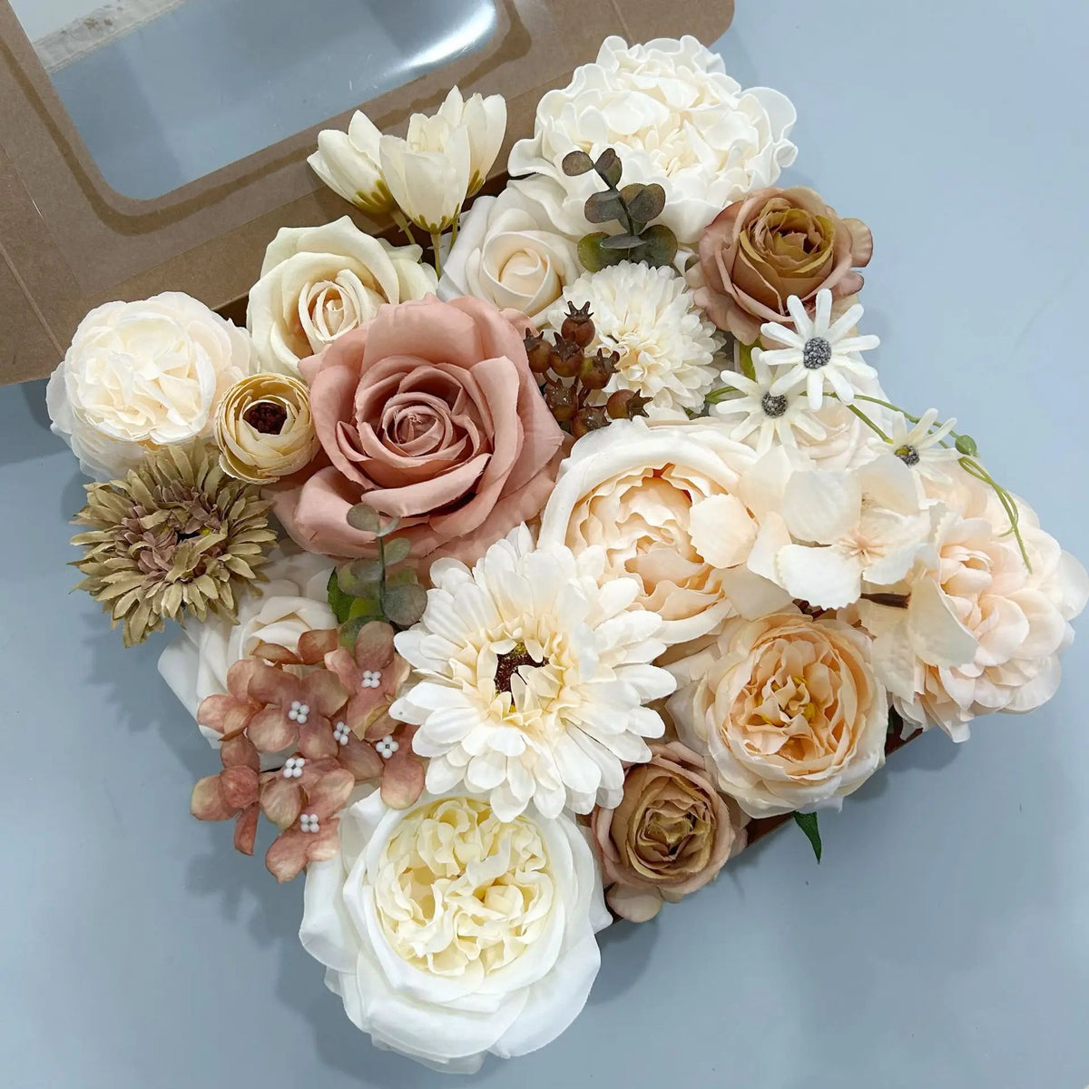 Yannew Terracotta Artificial Flowers Combo Box for DIY Wedding Bridal Bouquets Champagne Flower with Stem Arrangement Cake Decor