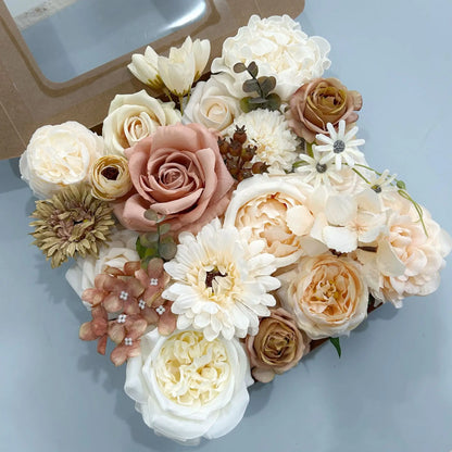 Yannew Terracotta Artificial Flowers Combo Box for DIY Wedding Bridal Bouquets Champagne Flower with Stem Arrangement Cake Decor