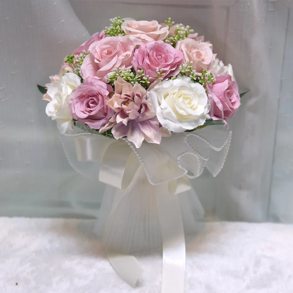 YO CHO Bridal Flower Bouquet Wedding Supplies Artificial Silk Rose Peony Flower Wedding Bouquet Dahlia Orchid Quality Bouquets
