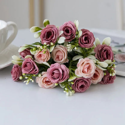 Artificial Flowers Silk Roses Wedding Bridal Bouquets Home Room Table Outdoor Garden Yard Wreath Festival Vase DIY Gifts Decora