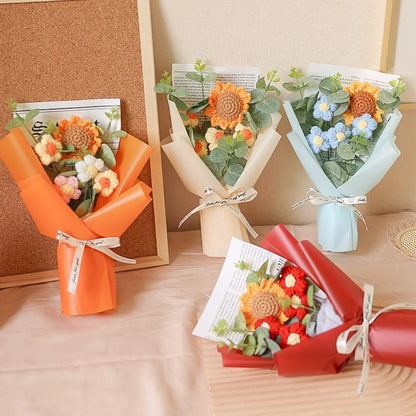 Artificial Flower Crochet Bouquet Handmade Anniversary Sunflower Daisy Bouquet Eternal Flower Mothers Day Birthday Gift