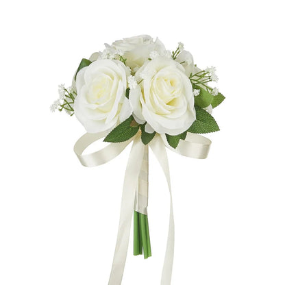 Silk Flower Bridal Bouquet Pre-Made Bowknot Wedding Bouquets for Bride Reusable Fake Flower Artificial Rose Bouquet