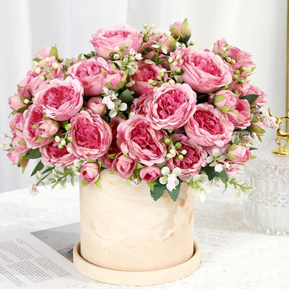 Artificial Roses Bundles of Silk Flowers Handmade Plastic Artificial Flowers Home Flower Arrangement Peony Wedding Decoration