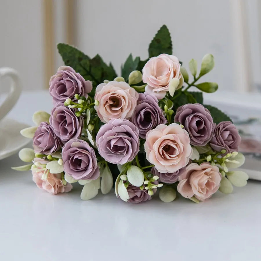 Artificial Flowers Silk Roses Wedding Bridal Bouquets Home Room Table Outdoor Garden Yard Wreath Festival Vase DIY Gifts Decora