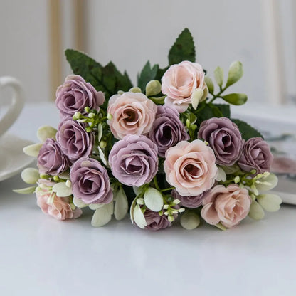 Artificial Flowers Silk Roses Wedding Bridal Bouquets Home Room Table Outdoor Garden Yard Wreath Festival Vase DIY Gifts Decora