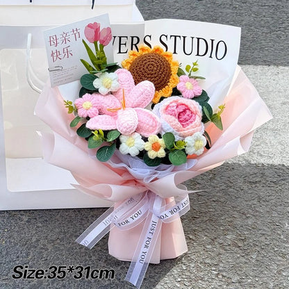 Crochet Flower Bouquet Teachers Day Gift Handmade Knitted Flower Bouquet Finished Handwoven Flower Wedding Flower Christmas Gift