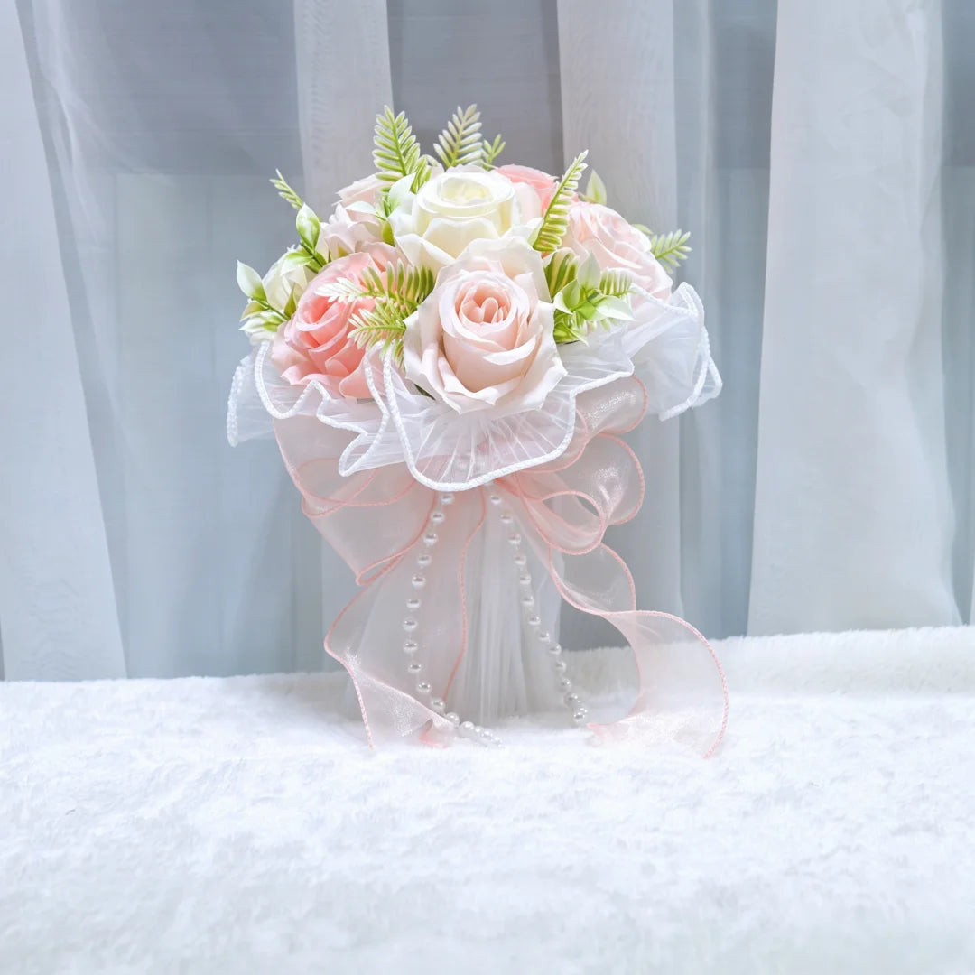 Artificial Bridal Bouquet Pearl Roses Wedding Bridesmaid Bouquet Valentine's Day Decoration Gift Romantic Wedding Accessories