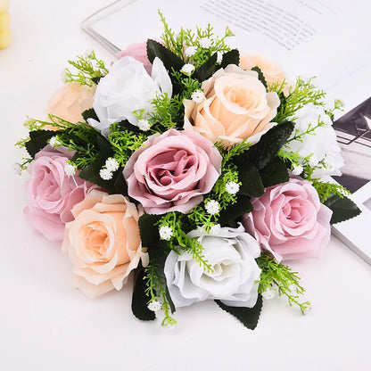 Cheap Artificial Flower Ball Plastic Green Mesh Base Silk Table Centerpieces For Wedding Decor Party Road Lead Flower Bouquets
