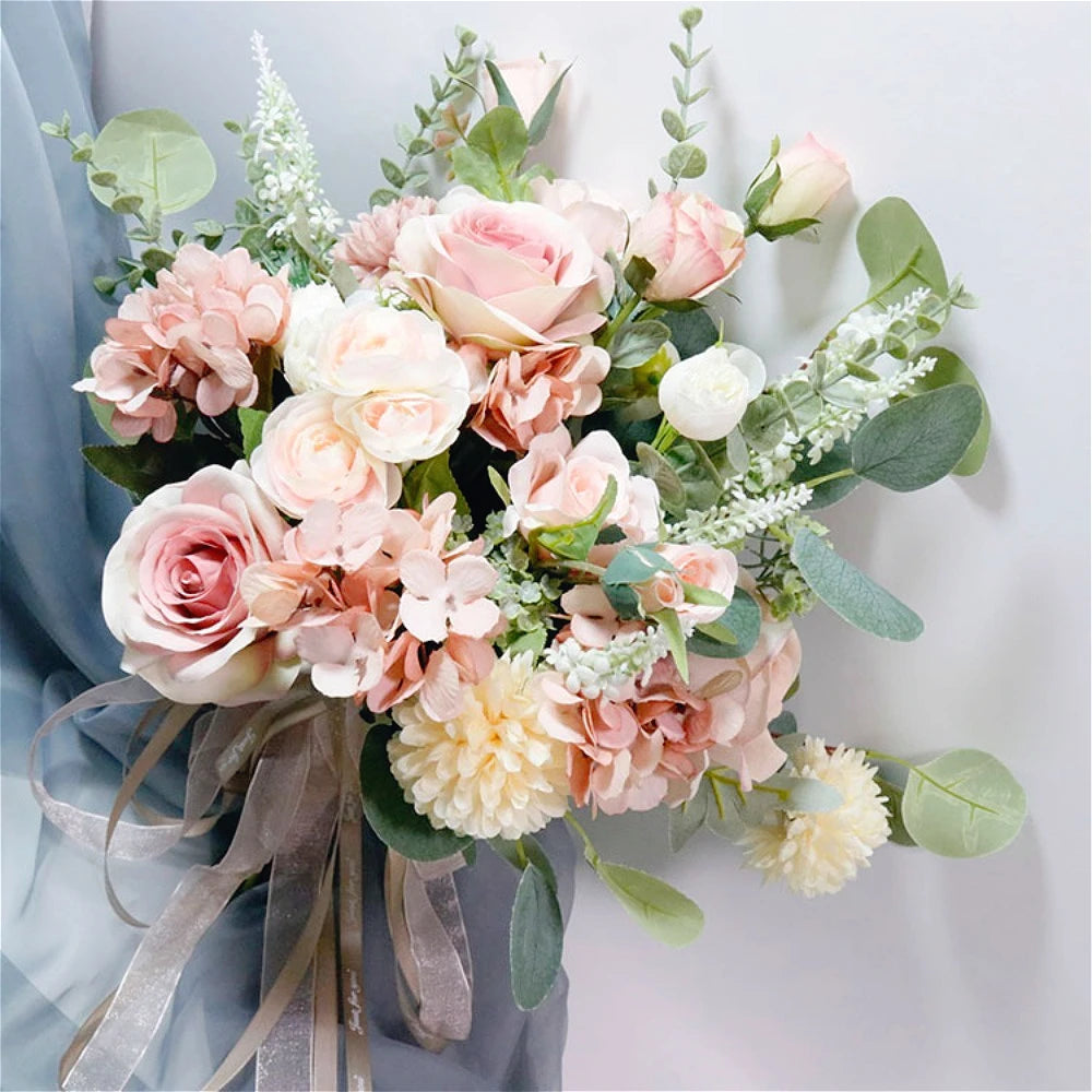 Pink Rose Flower Bouquet Bridal Wedding Bouquet Wedding Accessories Wedding Props Marriage Party Homecoming