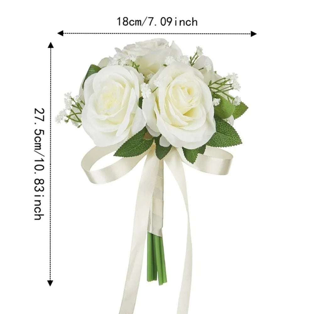 Silk Flower Bridal Bouquet Pre-Made Bowknot Wedding Bouquets for Bride Reusable Fake Flower Artificial Rose Bouquet