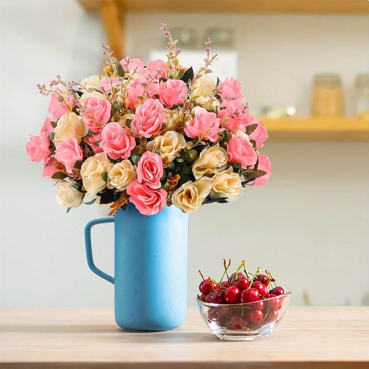 12 Heads Rose Artificial Flowers Fake Two Color Flowers with Stems Faux Roses Flower Bouquets Home Wedding Christmas Party Decor