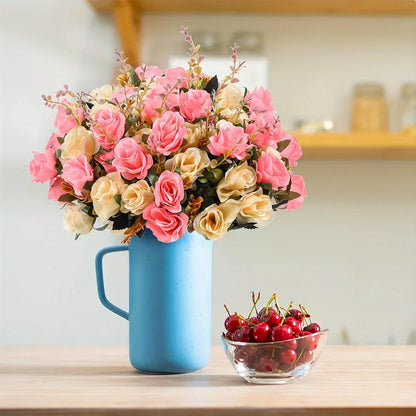 12 Heads Rose Artificial Flowers Fake Two Color Flowers with Stems Faux Roses Flower Bouquets Home Wedding Christmas Party Decor