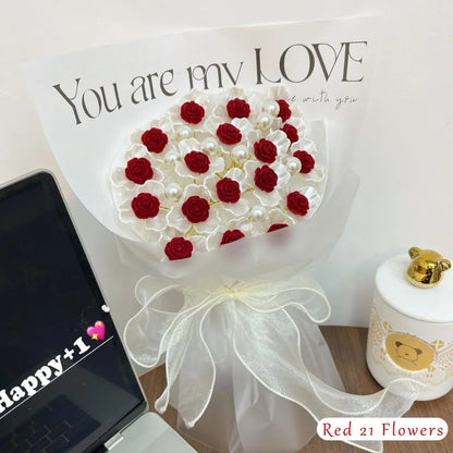 Pearl DIY Rose Bouquet Material Kit Romantic Valentines Day Gift With Light Ribbon Artificial Flower Handmade Set