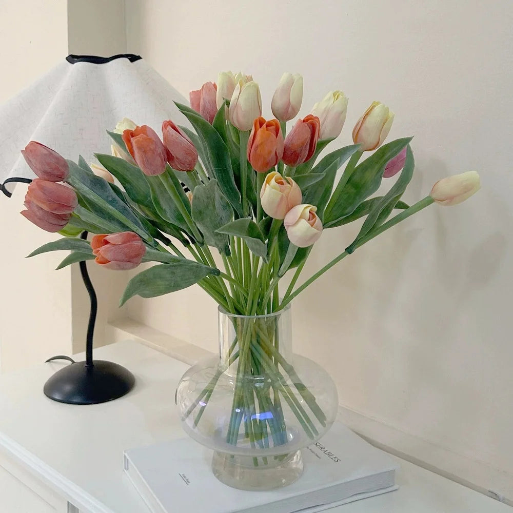 10Pcs Artificial Flowers Tulips Real Touch Latex Plastic Soft Faux Bouquets for Party, Wedding, Home, Room, Garden Decor