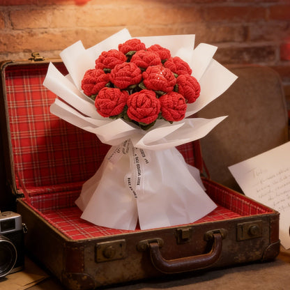 Artificial Flower Handmade Crochet Yarn Rose Outdoor Garden Valentine's Wedding Bridal Bouquet Home Room DIY Gift Box Accessory