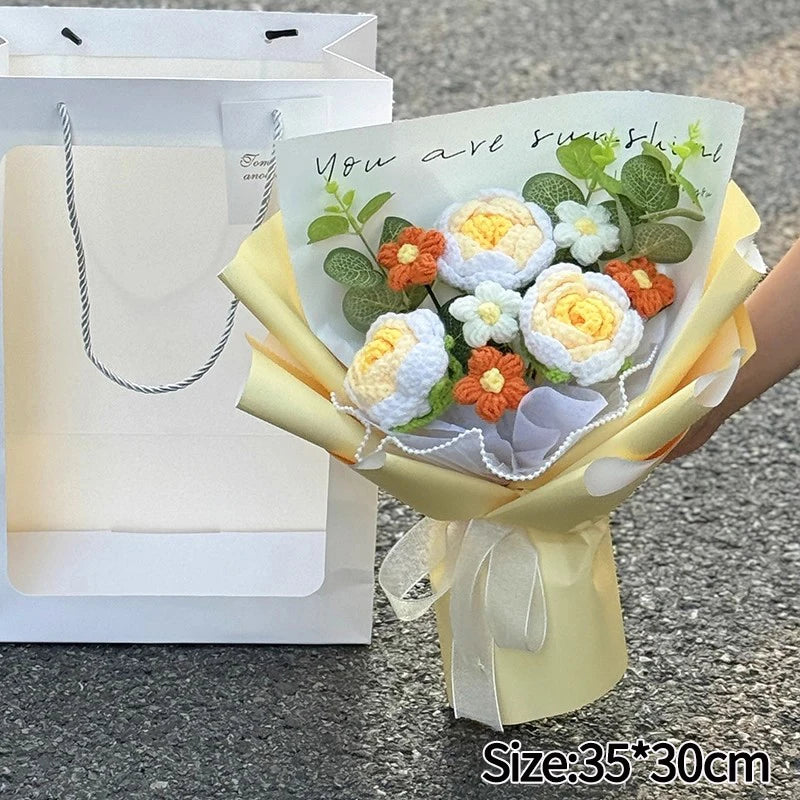 Crochet Flower Bouquet Teachers Day Gift Handmade Knitted Flower Bouquet Finished Handwoven Flower Wedding Flower Christmas Gift