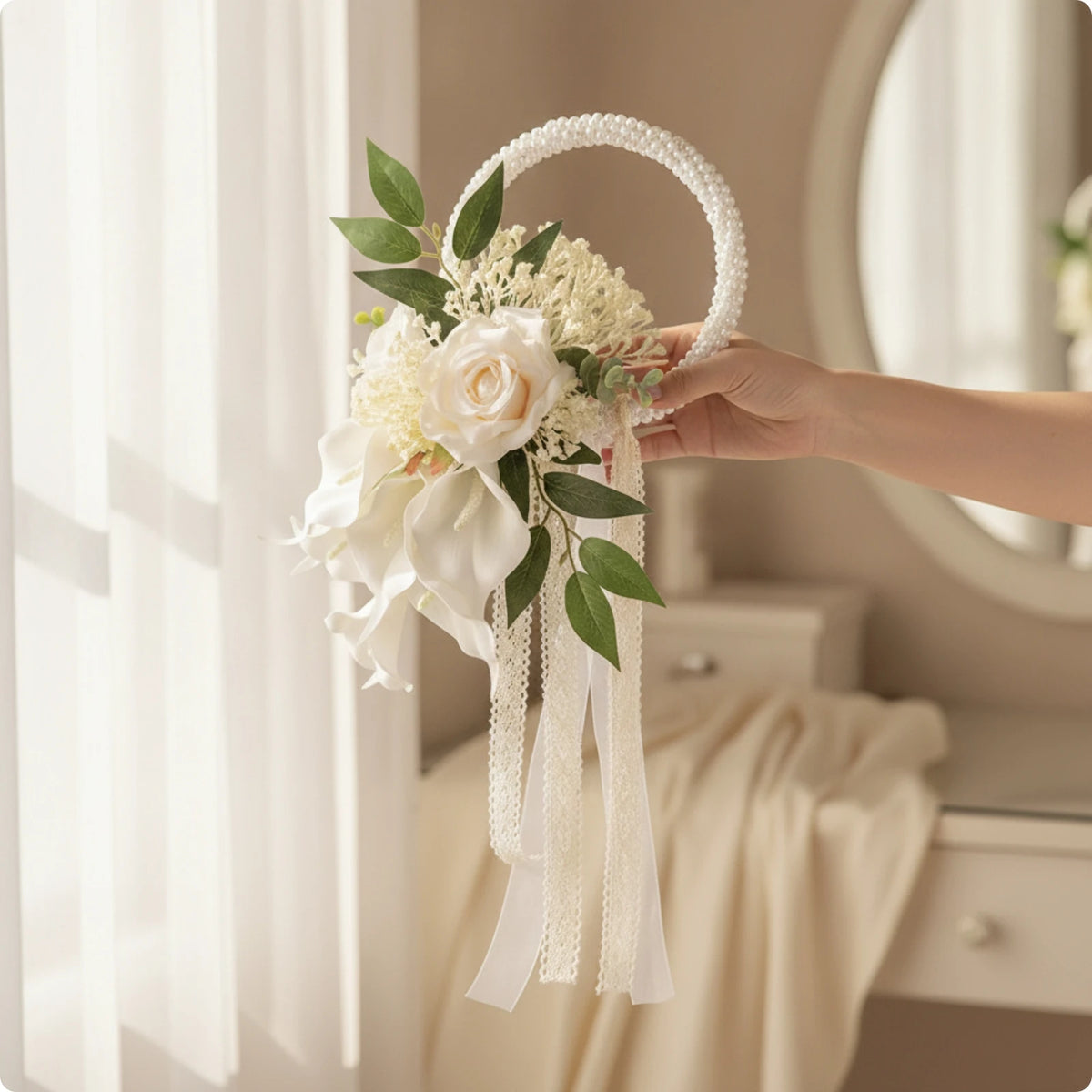 Wedding Bouquet with Pearl Handle Decorative Bridal Bouquet with Pearl Handle Handheld Flower Arrangement Elegant Flowers Formal