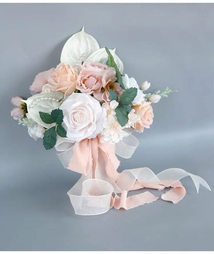 European Bridal Bouquets Wedding Flowers 40*40cm Wedding Accessories Pink with White Flowers Pearls