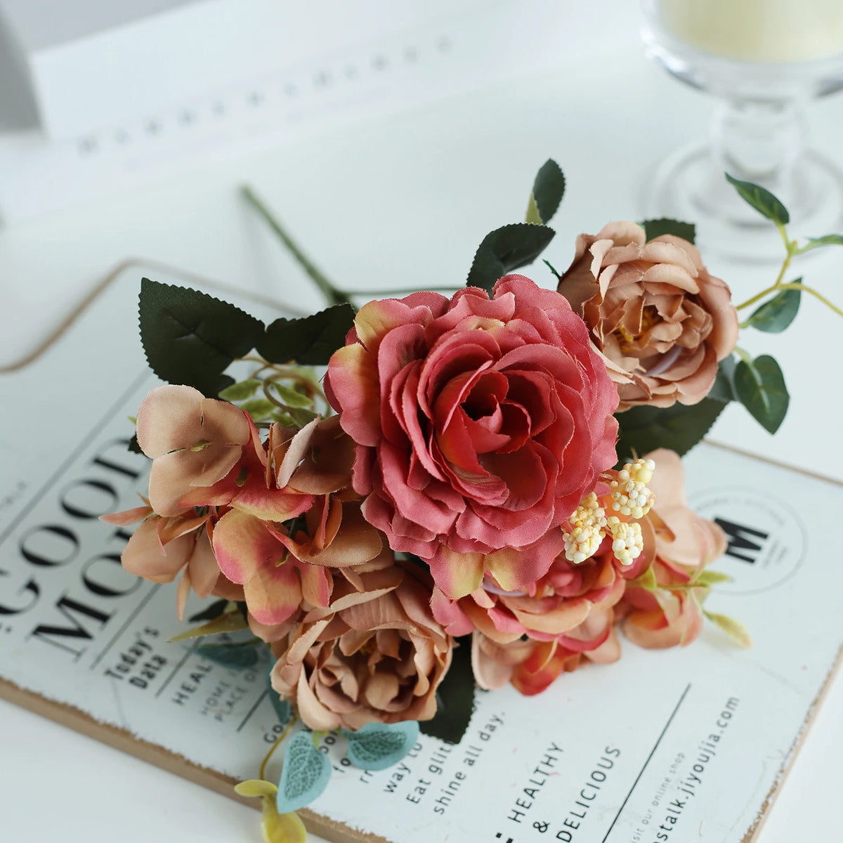 10PCS Artificial Peony Flowers Silk Hydrangea Rose Living Room Home Vase Garden Yard Wedding Bridal Bouquet Diy Party Decoration