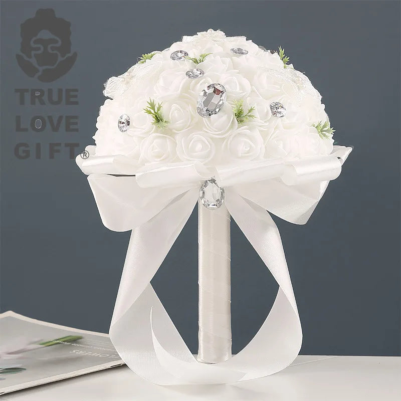 1 Pcs Wedding Hand Bouquets Romantic Bride Holding Flowers Artificial Diamond Roses Bouquets Wedding Supplies
