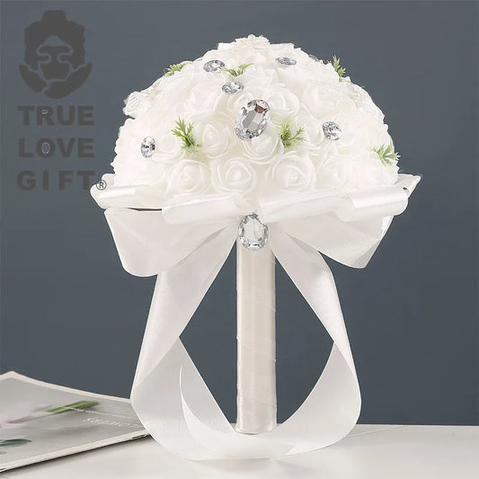1 Pcs Wedding Hand Bouquets Romantic Bride Holding Flowers Artificial Diamond Roses Bouquets Wedding Supplies