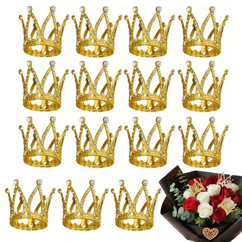 15pcs golden and rose golden mini crowns, suitable for weddings,birthdays, parties, teenagers, gifts, party，Flower Decoration