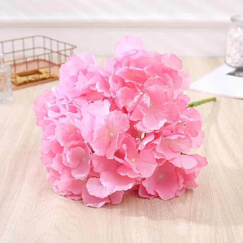 48CM Long 5 Heads Silk Hydrangea Heads with Stems Artificial Hydrangea Flower Head for Home Wedding Party Baby Shower Decoration